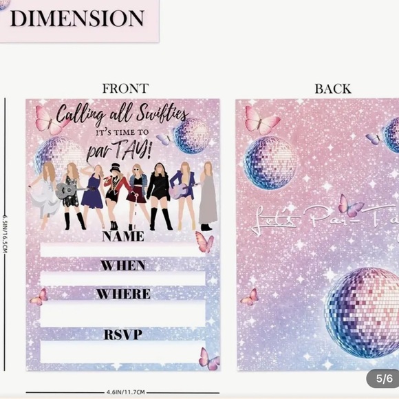 20 Taylor Swift Party Invitations With Envelopes and Stickers - Picture 4 of 4